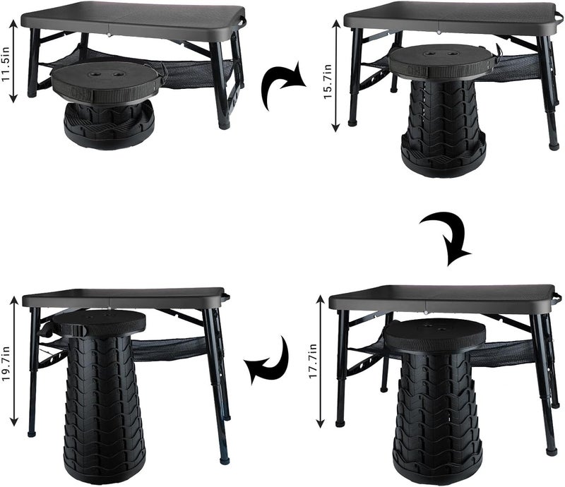 ZTMT Folding Table and Stool, Small, Black, 4 Foot Outdoor Portable Table, Adjustable Height, Camping, Picnic, RV Table, 55lbs Load-Bearing, Lightweight - Image 2